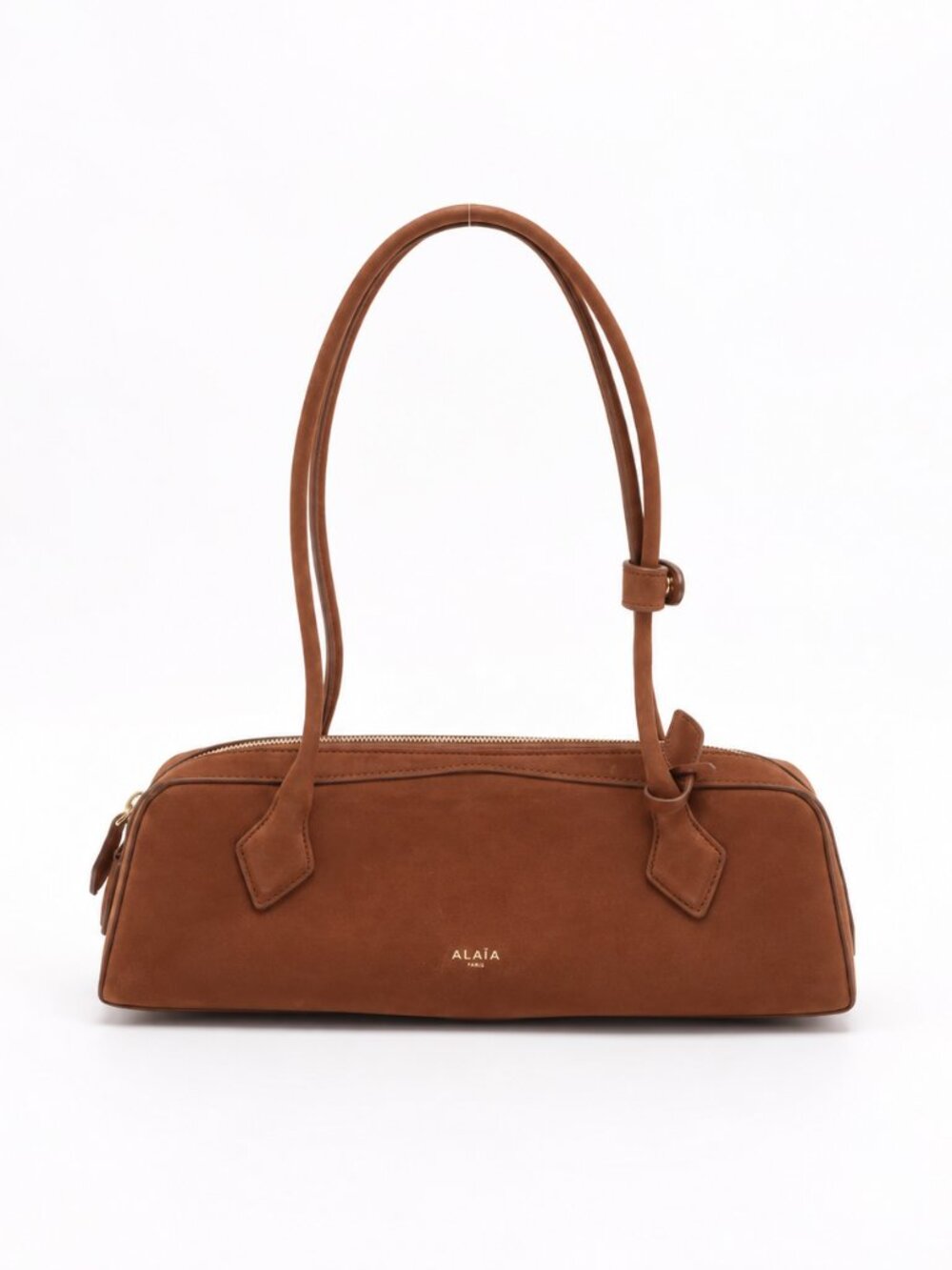 Authentic Alaïa Le Teckel Medium baguette Brown Suede Shoulder Bag